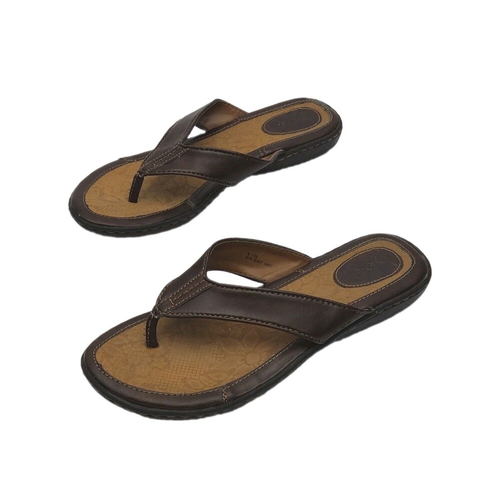 Born Sandal Thong Flip Flops Brown Women Sz 8 EU 39 Synthetic Flat Slip-on